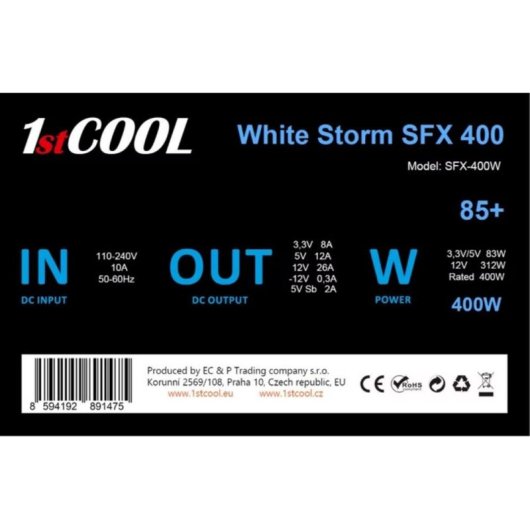 Alimentatore 1st Cool White Storm SFX 400W Efficienza 85% Attiva