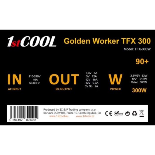 Fonte de Alimentação 1st Cool Golden Worker TFX 300W 88% eficiência ativa
