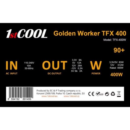 Source d'alimentation 1st Cool Golden Worker TFX 400W 88% efficacité active