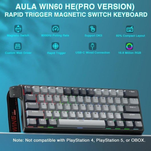 Tastiera Aula Win60 He Pro Magnetica 60% Rapid Trigger 8000Hz RGB Hot-swappable