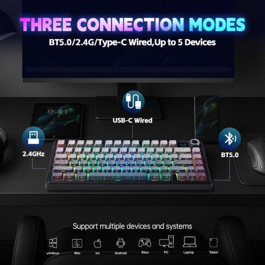 Clavier Aula F75 Max sans fil 75% Hot-swappable écran TFT RGB PBT