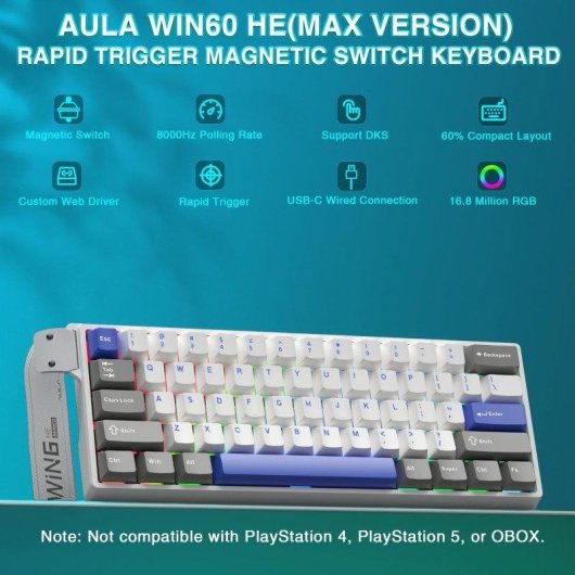 Clavier Aula Win60 He Max Magnétique Compact 60% 8000Hz RGB Hot-swappable