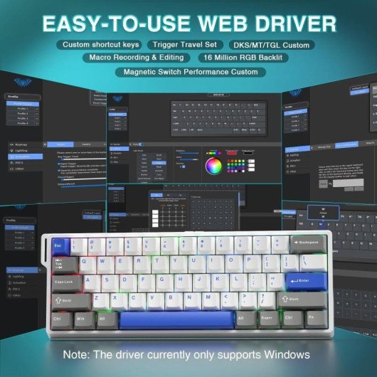 Clavier Aula Win60 He Max Magnétique Compact 60% 8000Hz RGB Hot-swappable
