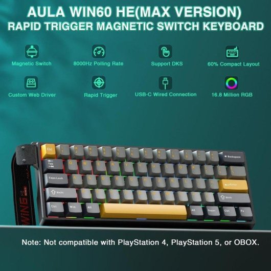 Clavier Aula Win60 He Max Magnétique 60% Compact RGB 8000Hz Rapid Trigger