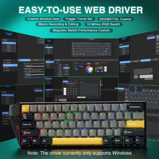 Clavier Aula Win60 He Max Magnétique 60% Compact RGB 8000Hz Rapid Trigger