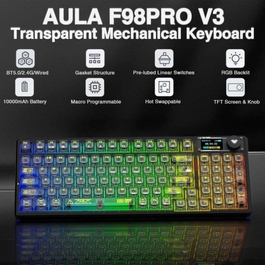 Tastiera Aula F98 Pro meccanica wireless trasparente RGB Hot-swappable
