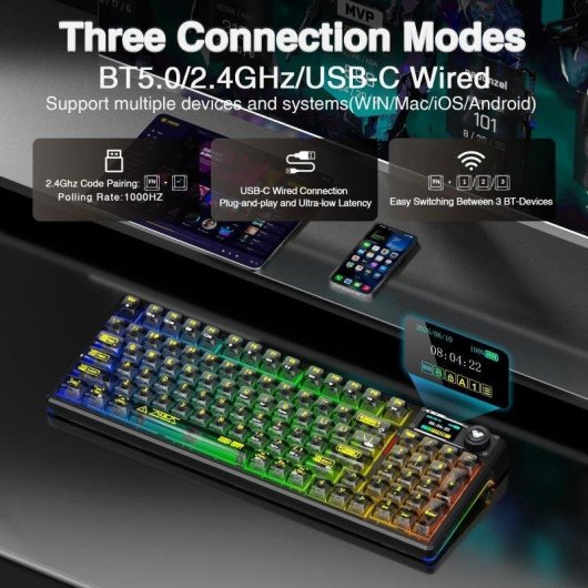 Tastiera Aula F98 Pro meccanica wireless trasparente RGB Hot-swappable