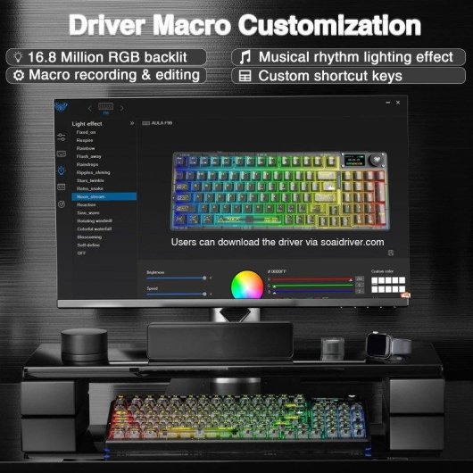 Tastiera Aula F98 Pro meccanica wireless trasparente RGB Hot-swappable