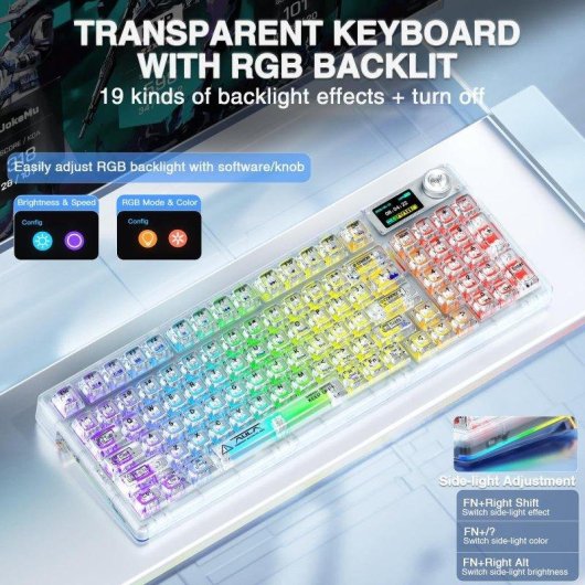 Teclado Aula F98 Pro mecánico inalámbrico RGB Hot-Swap con pantalla OLED