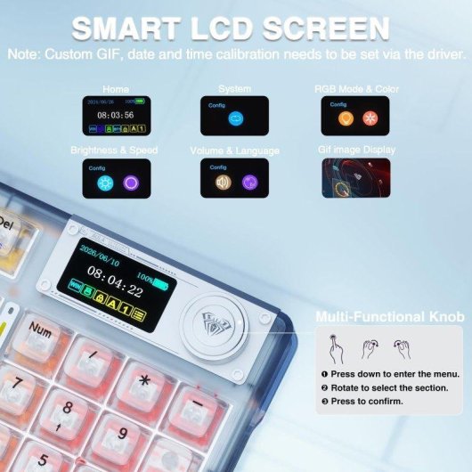 Teclado Aula F98 Pro mecánico inalámbrico RGB Hot-Swap con pantalla OLED