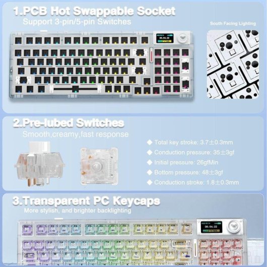 Teclado Aula F98 Pro mecánico inalámbrico RGB Hot-Swap con pantalla OLED