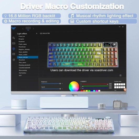 Teclado Aula F98 Pro mecánico inalámbrico RGB Hot-Swap con pantalla OLED