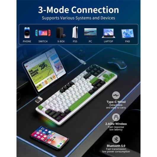 Clavier Aula F87 Pro sans fil 87 touches RGB Hot-swap Gasket