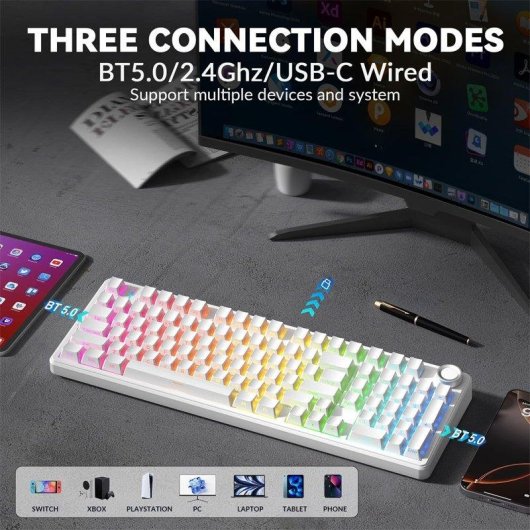 Clavier Autrucker F99 Pro sans fil silencieux RGB Hot-swap Gasket 8000mAh PBT