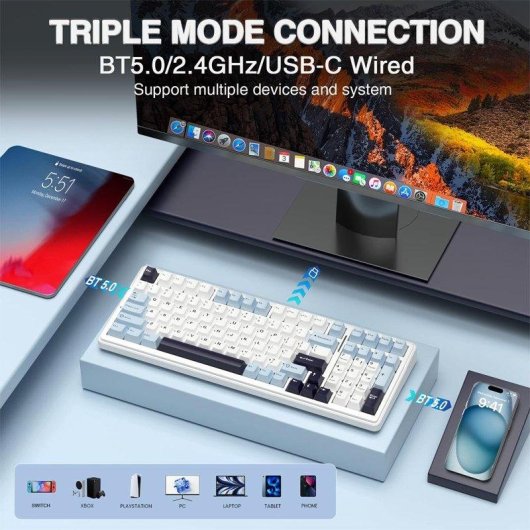 Clavier Autrucker Aula F99 96% Hot-swappable RGB Batterie 8000mAh
