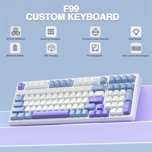 Teclado Autrucker Aula F99 sem fios tri-modo 8000mAh RGB Hot-swappable Gasket