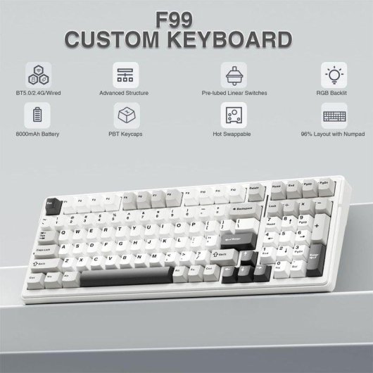 Teclado mecánico inalámbrico Autrucker Aula F99 96% RGB hot-swappable batería 8000 mAh