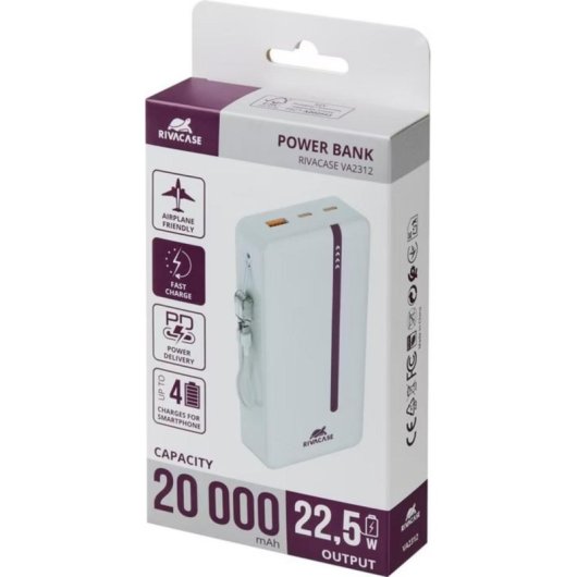 Power Bank Rivacase VA2312 74W 74Wh USB-C Blanco