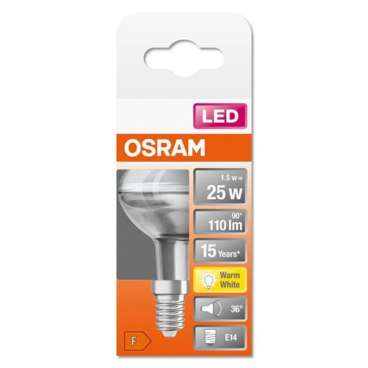 Lámpara LED Osram STAR E14 1,6W Equivalente 25W Blanco Cálido 110 lm