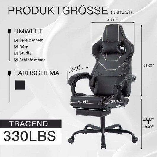 Sedia Gaming Ergonomica Autrucker Con Ripiano Piedi Regolabile e Schienale 155°