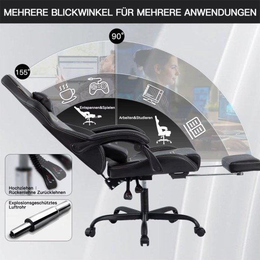 Sedia Gaming Ergonomica Autrucker Con Ripiano Piedi Regolabile e Schienale 155°
