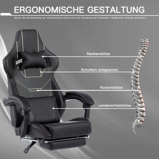 Sedia Gaming Ergonomica Autrucker Con Ripiano Piedi Regolabile e Schienale 155°