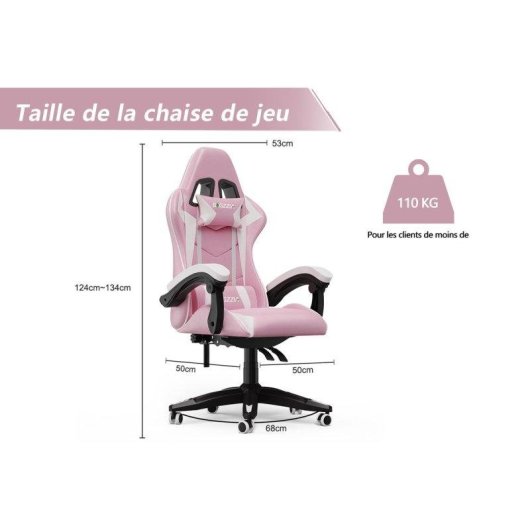 Chaise de bureau Naspaluro ergonomique réglable rose blanc
