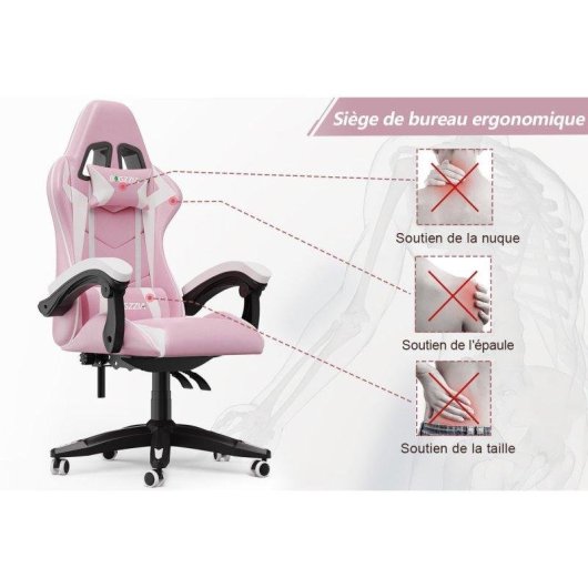 Chaise de bureau Naspaluro ergonomique réglable rose blanc