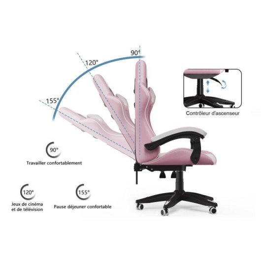 Chaise de bureau Naspaluro ergonomique réglable rose blanc