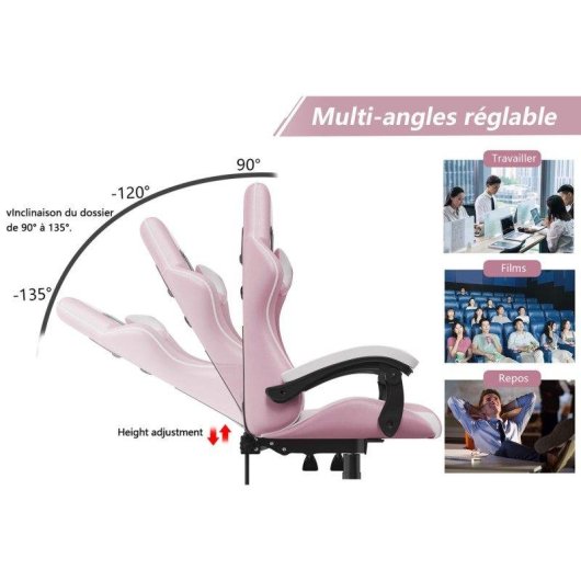 Chaise de bureau Naspaluro ergonomique réglable rose blanc