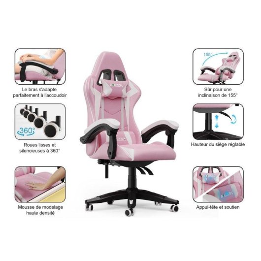 Chaise de bureau Naspaluro ergonomique réglable rose blanc
