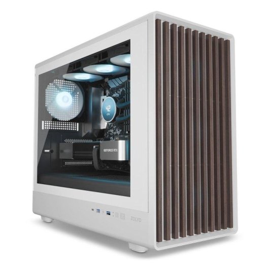 Caja ordenador Zolyd Karion Wd Micro-ATX diseño madera y cristal