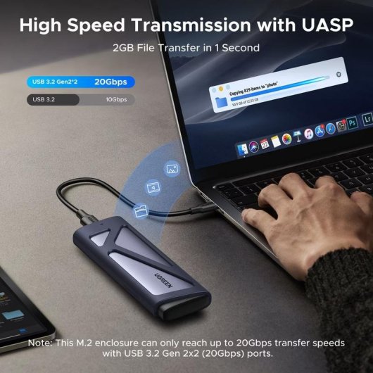 Caixa PC Ugreen M.2 Alumínio Cinzento Space Gray com dissipação térmica USB-C