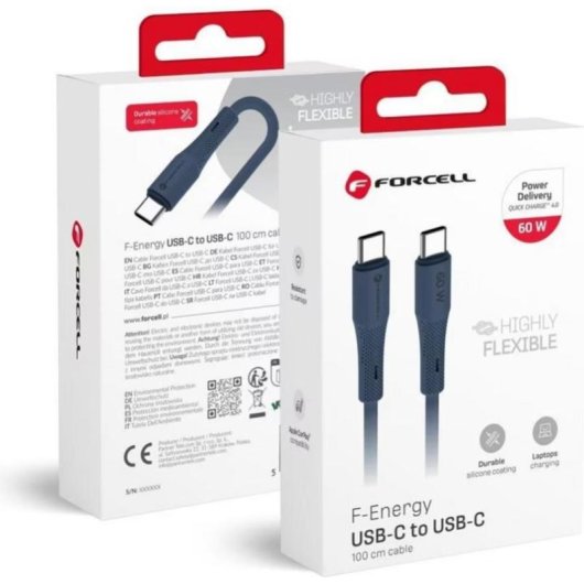 Câble USB-C Forcell C344 60W 1m 3A Silicone Flexible Bleu