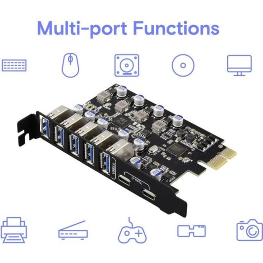 Tarjeta controladora USB Renkforce 7 puertos 5 USB-A 2 USB-C PCIe x1