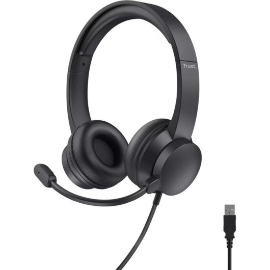 Casque Trust Roha II USB-A avec micro, filaire, usage bureau, noir
