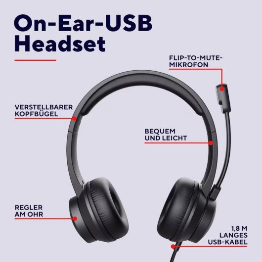 Casque Trust Roha II USB-A avec micro, filaire, usage bureau, noir