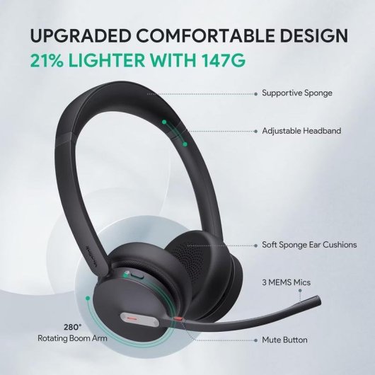 Casque Yealink BH70 sans fil Bluetooth USB-C pour bureau, micro noir