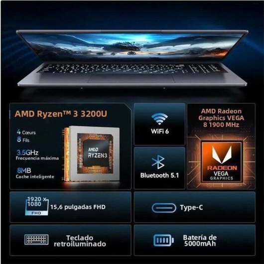 Portatile FUNYET 2-in-1 15.6" Touch AMD Ryzen 3 3200U 16GB 512GB SSD Radeon Vega 3 Windows 11 Pro