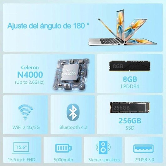 Portátil Funyet Ecobook 15.6" Intel Celeron N4000 8GB 256GB SSD Windows 11 Pro