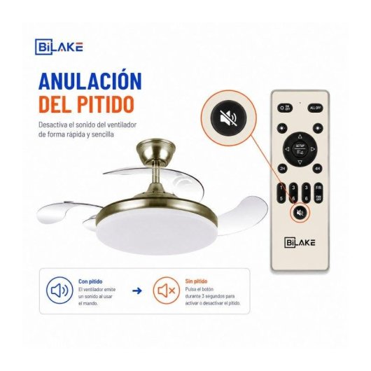 Ventilador de Techo con Luz Bilake Two 50W 108cm Motor DC Aspas Retráctiles Bluetooth Mando Función Invierno