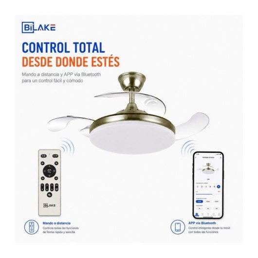 Ventilador de Techo con Luz Bilake Two 50W 108cm Motor DC Aspas Retráctiles Bluetooth Mando Función Invierno