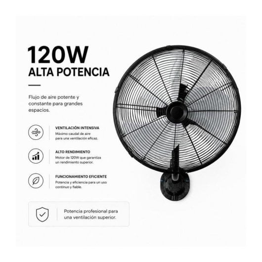 Ventilador de Pared Bilake Arrecife 120W 55cm Oscilante Silencioso Cabezal Orientable