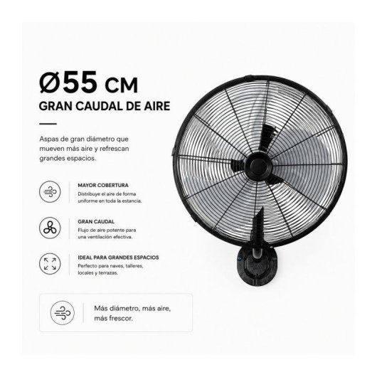 Ventilador de Pared Bilake Arrecife 120W 55cm Oscilante Silencioso Cabezal Orientable