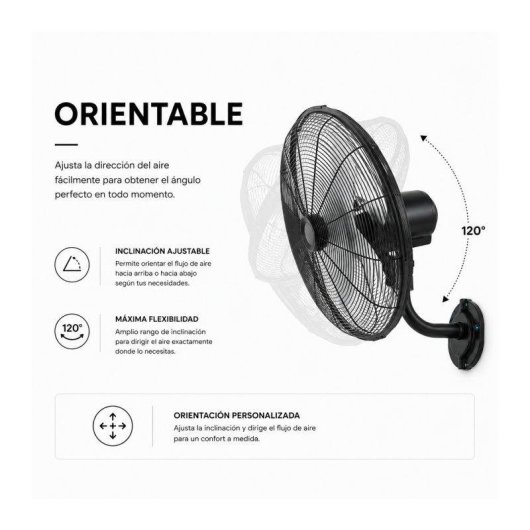 Ventilador de Pared Bilake Arrecife 120W 55cm Oscilante Silencioso Cabezal Orientable
