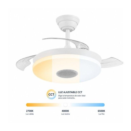 Ventilador de Techo con Luz Bilake ONE 48W 41cm 5 Velocidades Motor DC Aspas Retráctiles Mando Bluetooth RGB Altavoz