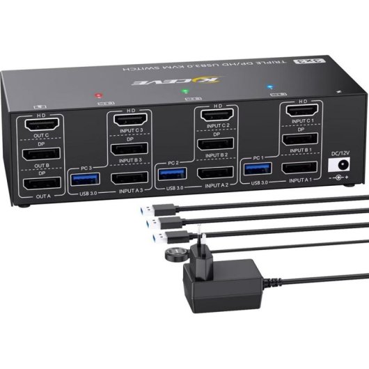 Commutateur KVM Kceve 3 PCs/3 Moniteurs HDMI 2.1 et DisplayPort