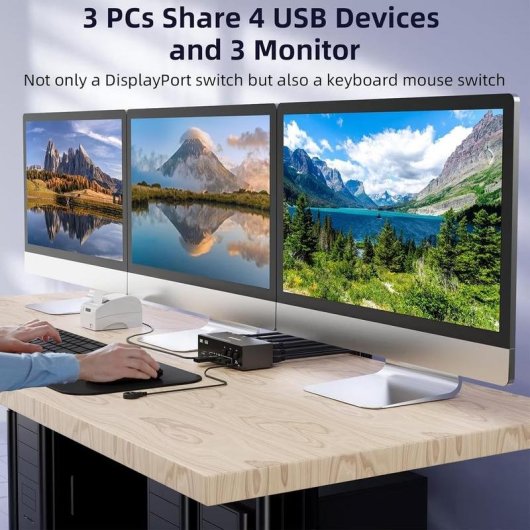 Commutateur KVM Kceve 3 PCs/3 Moniteurs HDMI 2.1 et DisplayPort