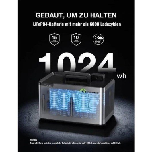 Estação de Energia Lionshee LS-L1024 1024Wh 52V Bateria LiFePO4 IP65 LCD