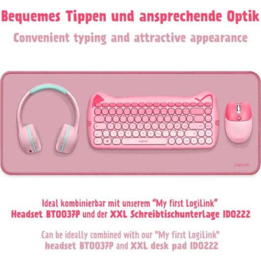 Tastatur LogiLink ID0220 Universal Membran kabellose Maus rosa QWERTZ